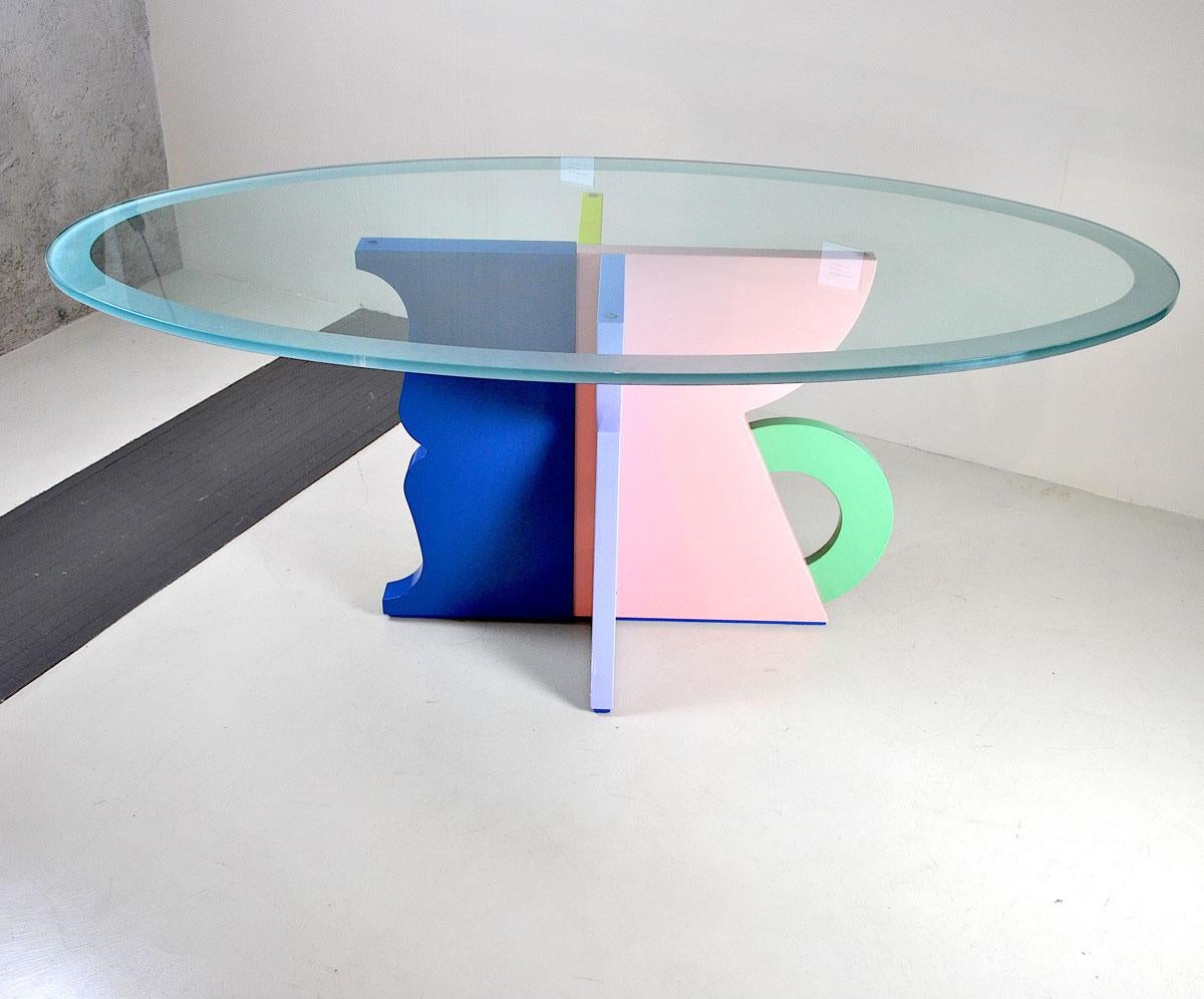 Smoked Glass Alessandro Mendini Italian Midcentury Table by Memphis from the 1980s