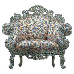 Fauteuil Alessandro Mendini Proust en tissu Cappellini bleu, gris et jaune