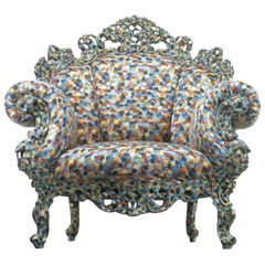 Fauteuil Proust d'Alessandro Mendini, cadre en bois et tissu Cappellini multicolore