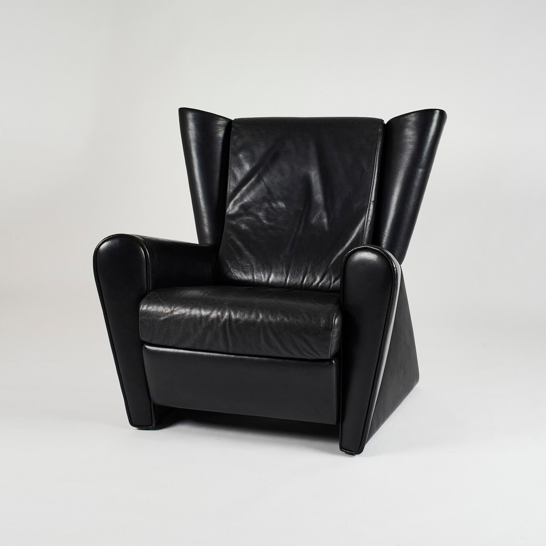 Alessandro Mendini, San Leonardo black leather armchair for Matteo Grassi, 1986 In Good Condition In Milan, IT