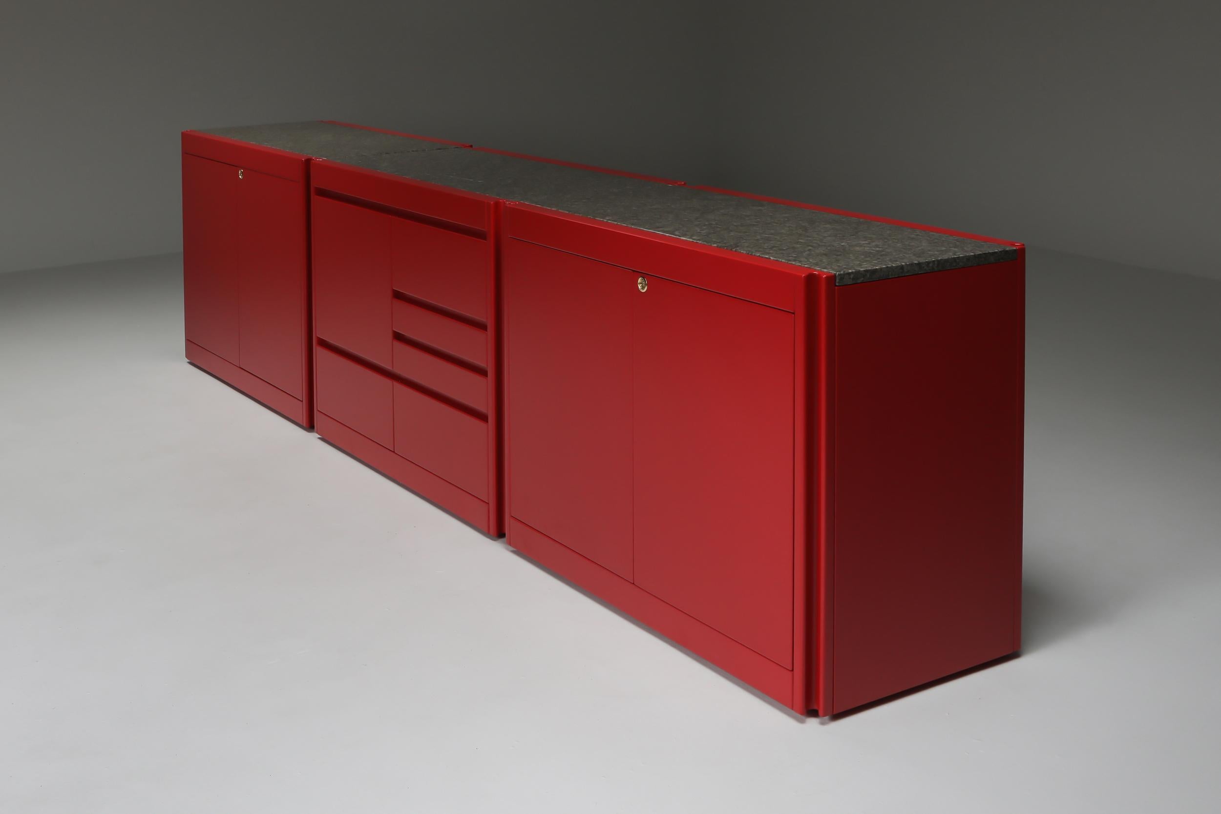 Italian 4D Sideboard by Angelo Mangiarotti for Molteni, Lacquered Wood & Granite, 1970s For Sale