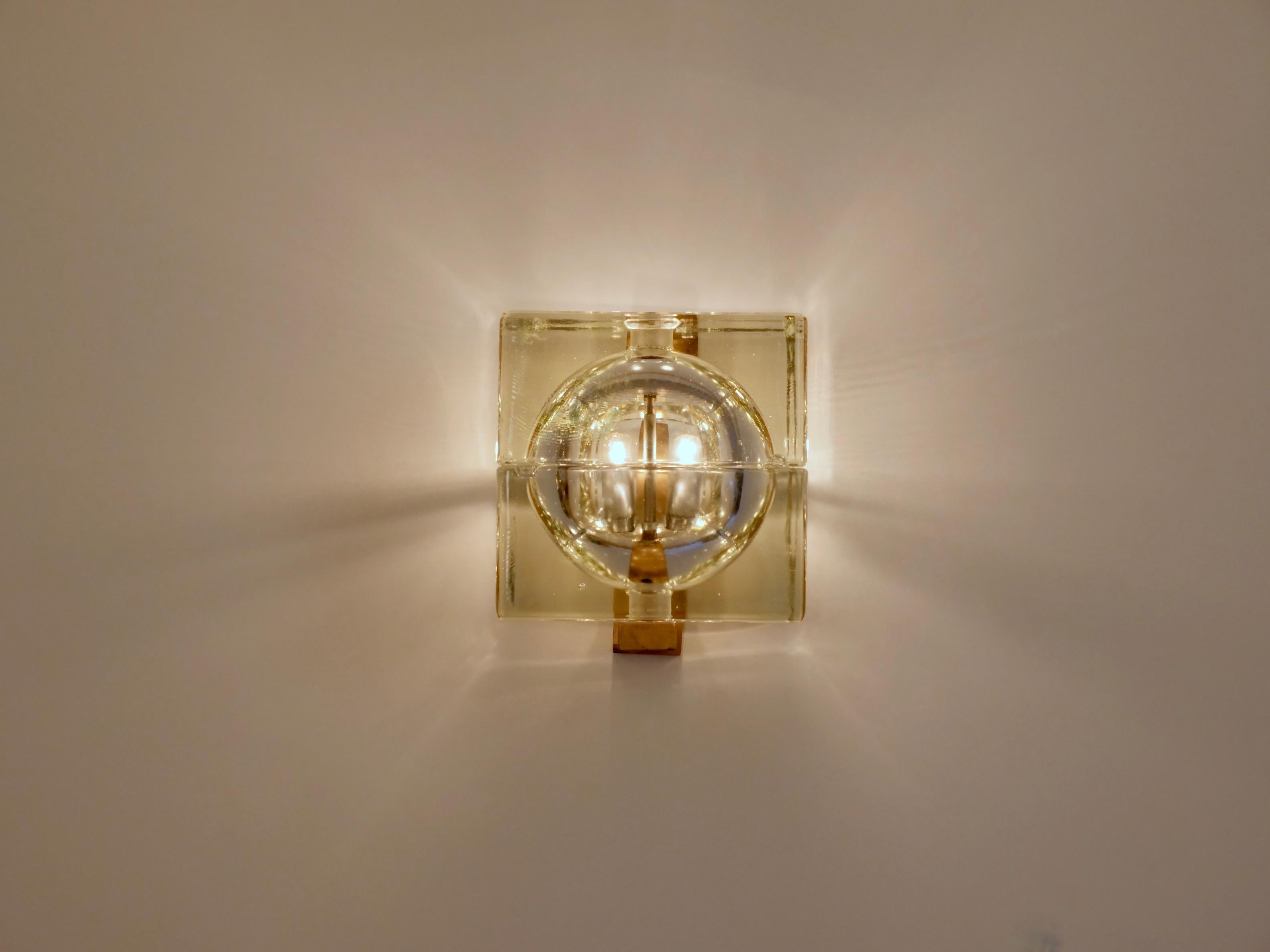Rare set of 9 'Cubosfera' wall lights by Alessandro Mendini for Fidenza Vetraria. Italy c1960