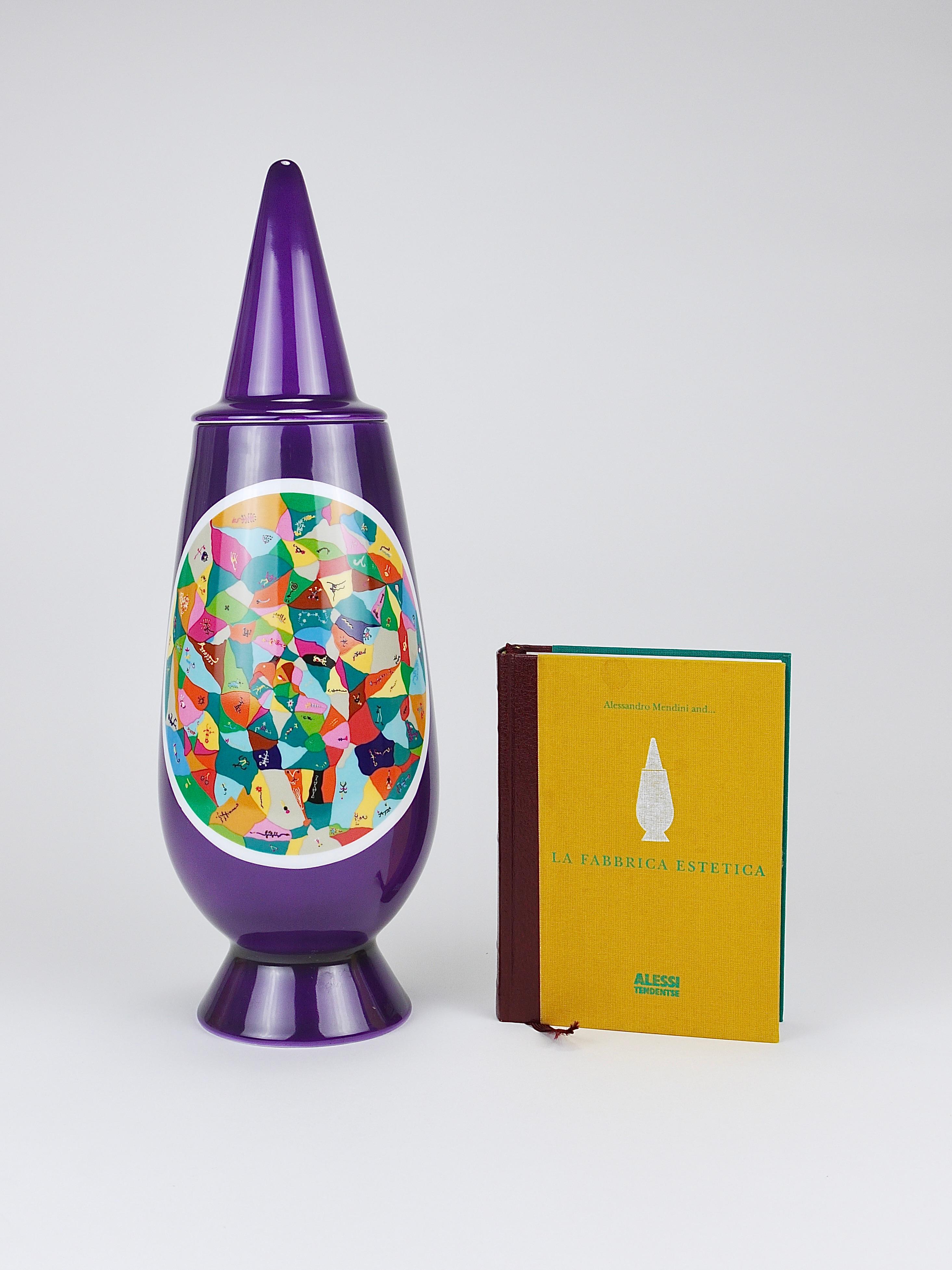 A postmodern limited-edition porcelain vase with lid from the first edition of the “100% Make-Up” series by Alessi Tendentse, Italy, released in 1992. The vase’s shape was designed by Alessandro Mendini, and as part of this project, 100 contemporary