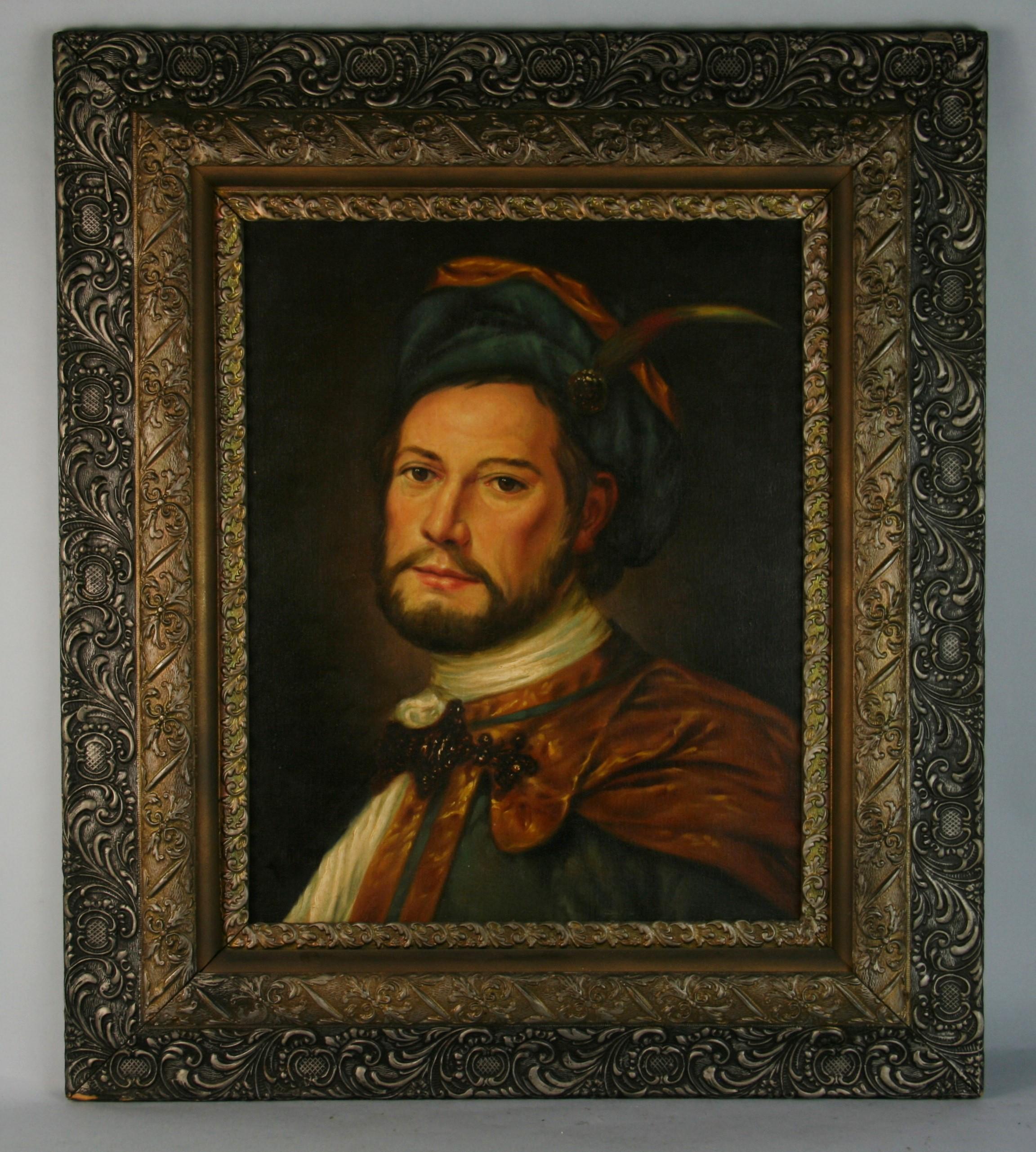  Antike italienische Renaissance Prince Porträt Ölgemälde 1940 – Painting von Alessandro Milesi