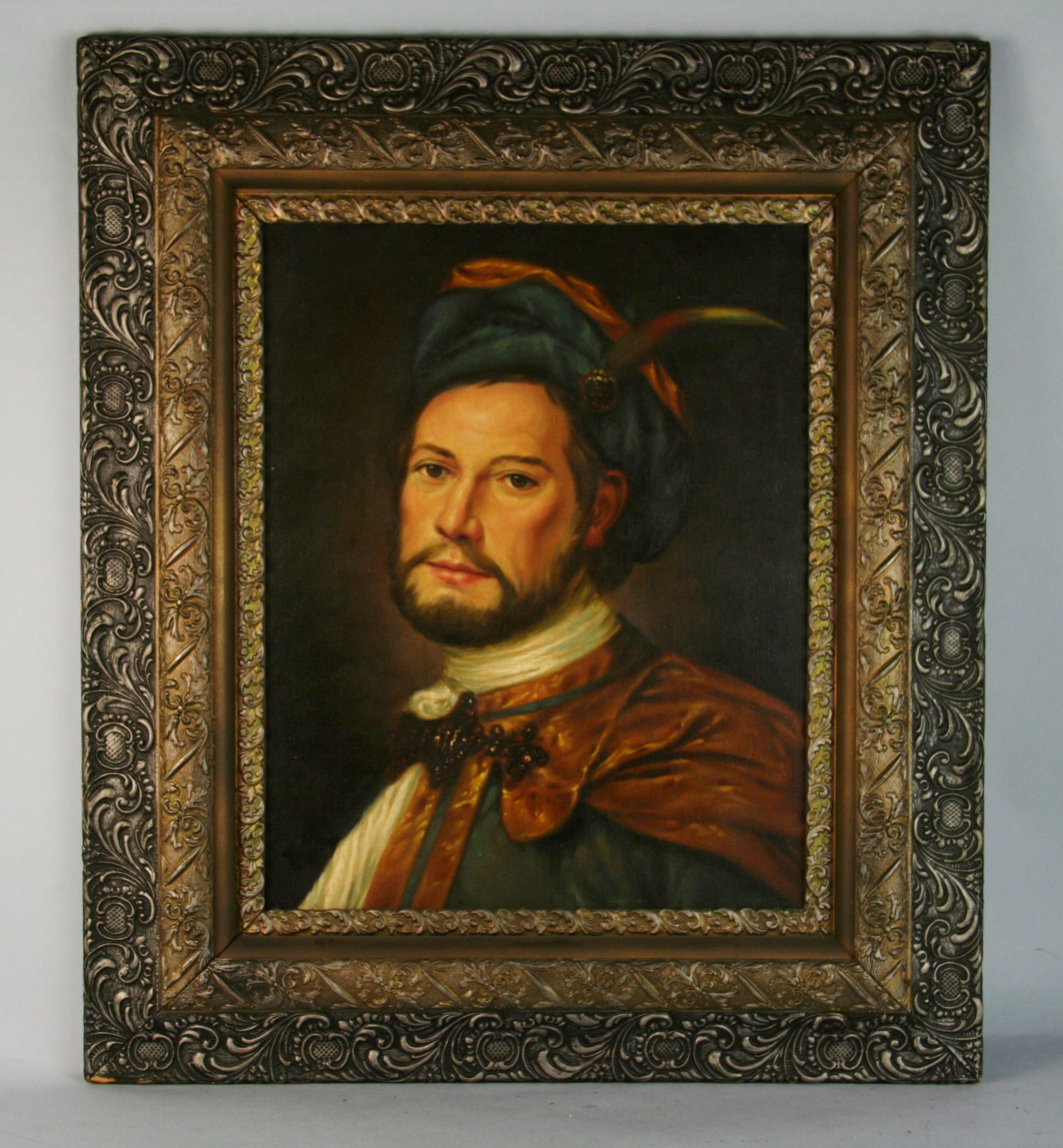 Alessandro Milesi Figurative Painting -  Antique Italian Renaissance Prince Portrait oil Painting 1940