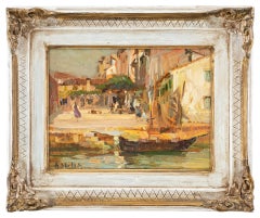 Late 19th century Venetian landscape painting - Venice - Milesi Oil on panel