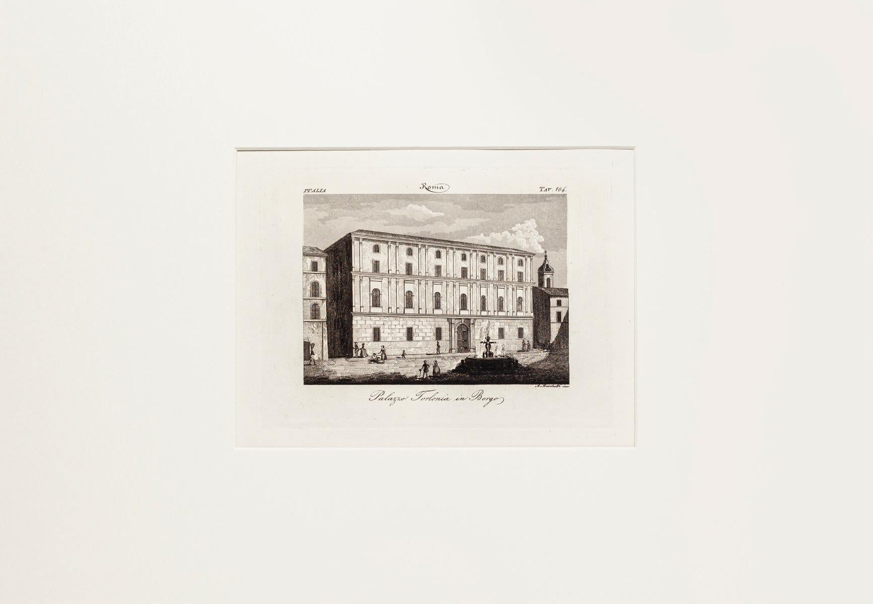 Palazzo Torlonia in Borgo - Original Etching by A. Moschetti - 19th Century - Print by Alessandro Moschetti