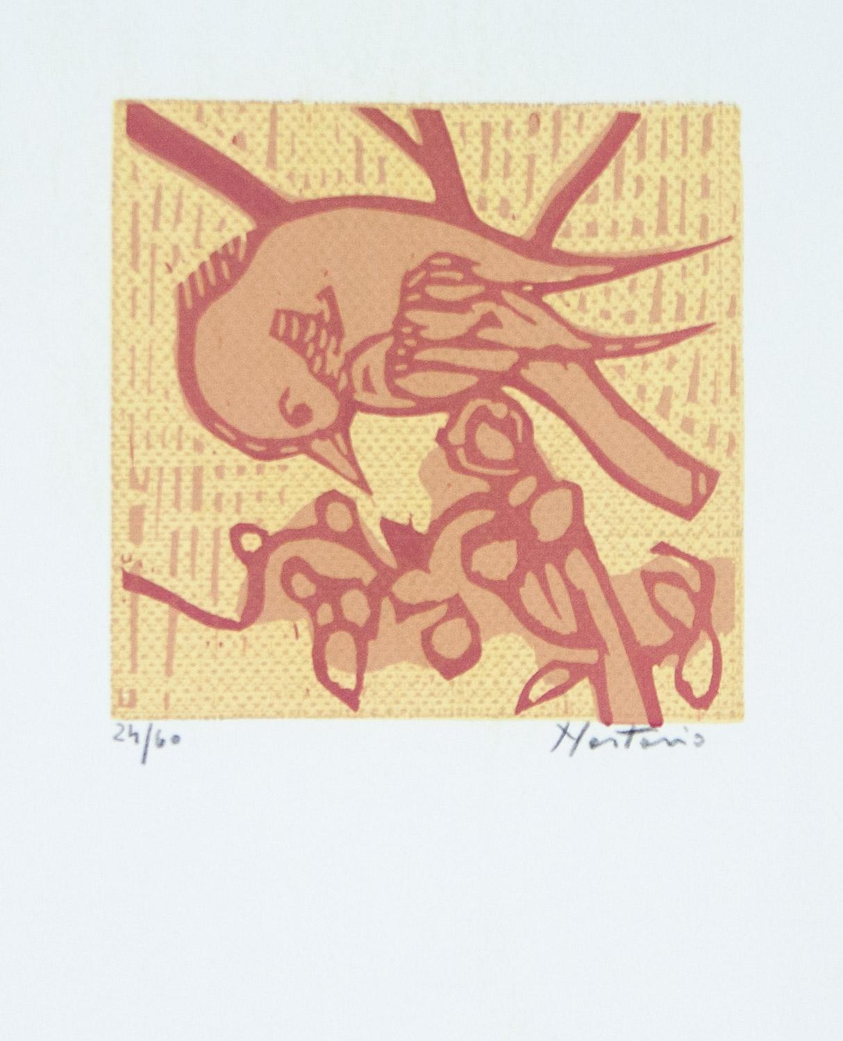      Bird on a Tree is an original signed limited edition ( 24/60 ) woodblock print by the Italian artist Alessandro Nastasio. It is in very good condition.
Paper size 16.25 x 13.75 image 7 x 6.75
    Nastasio was born in Milan in 1934. In 1952 he