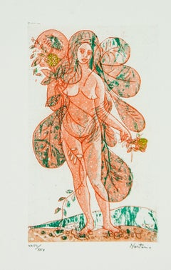 Lithographie « Leaves of Love-Orange Lady » ( Feuilles de femme orange) d'Alessandro Nastasio