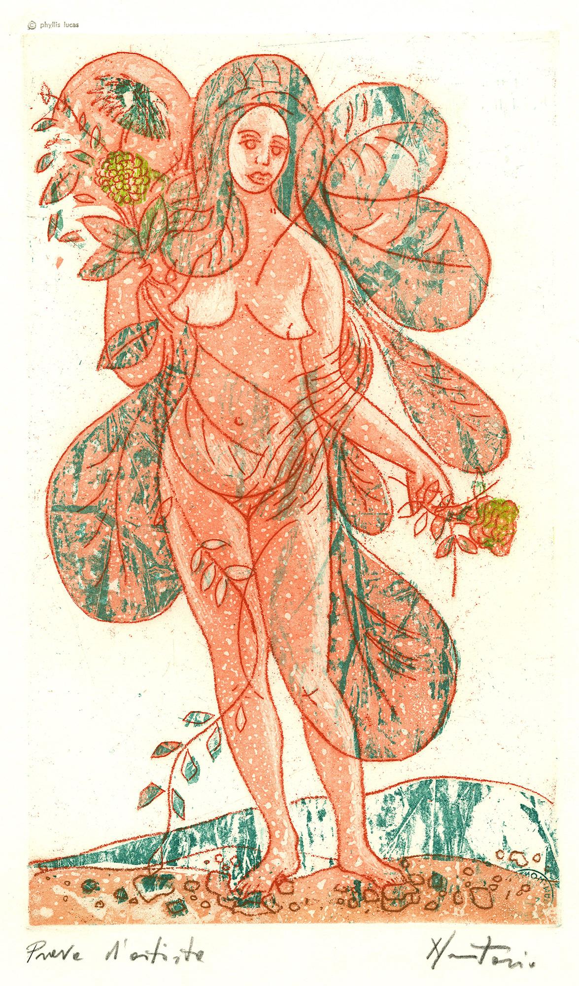 Blätter der Liebes-Orange Dame plus Meerjungfrau (zwei Probedrucke) – Print von Alessandro Nastasio