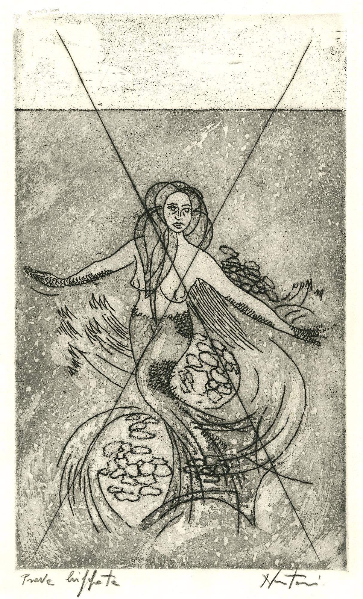 Blätter der Liebes-Orange Dame plus Meerjungfrau (zwei Probedrucke) (Moderne), Print, von Alessandro Nastasio