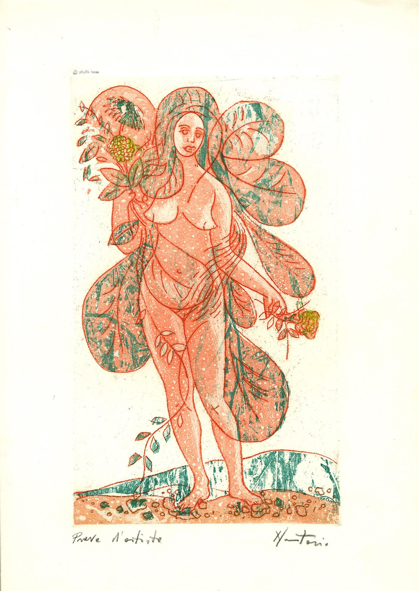 Blätter der Liebes-Orange Dame plus Meerjungfrau (zwei Probedrucke) (Beige), Nude Print, von Alessandro Nastasio