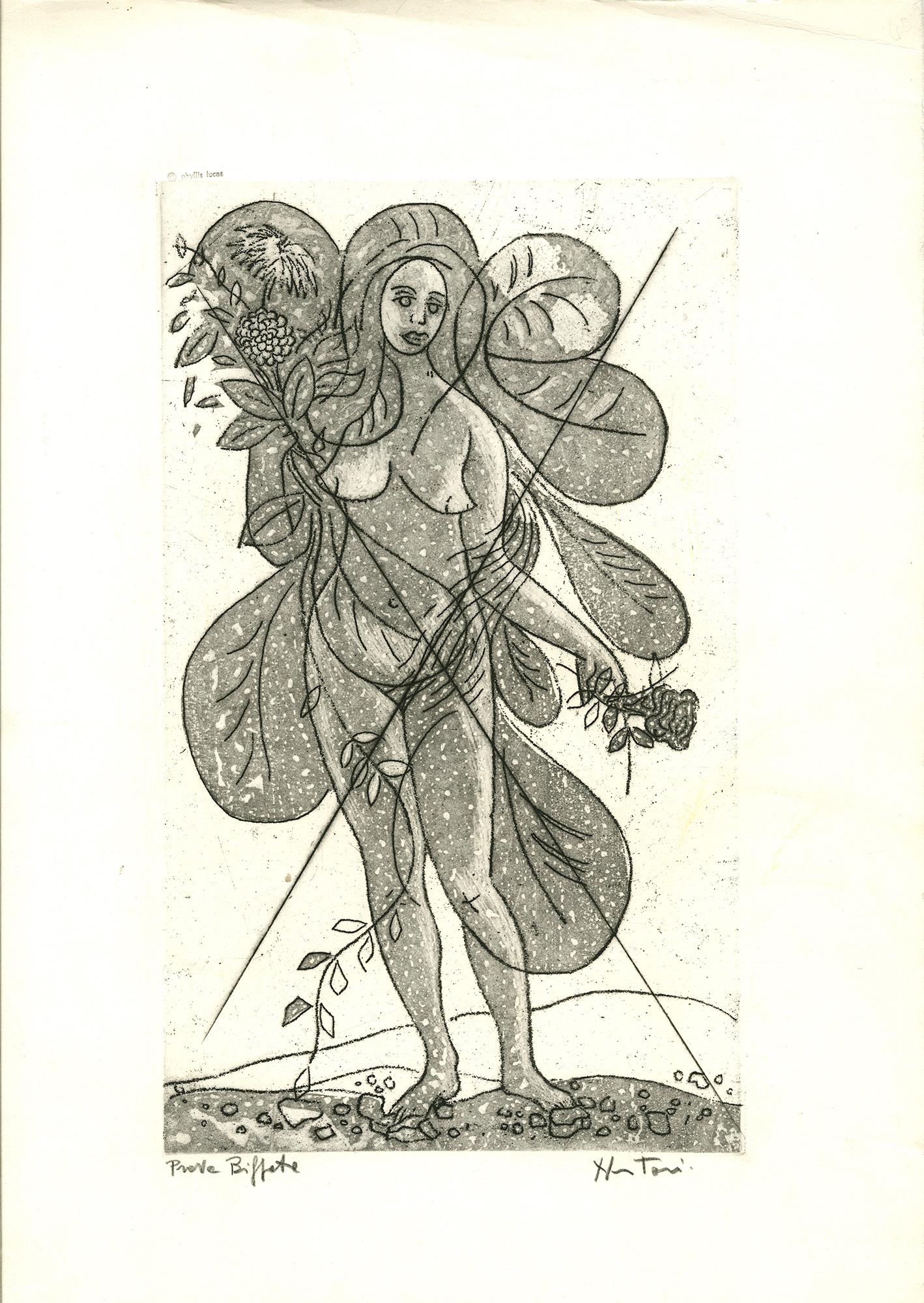 A colorful, myth-based female nude along with a proof impression of the same image.

Lithograph in color on white wove paper, 18 1/4 x 11 3/4 inches (462 x 297 mm), full margins. Signed, numbered XXV/XXX in black pencil, lower margin. With a partial
