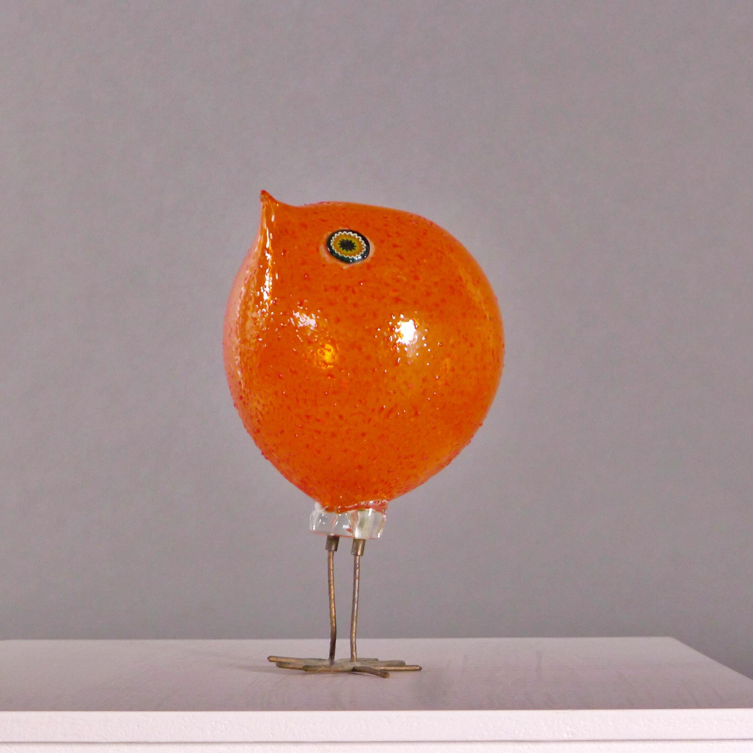 An instantly recognisable design, this delightful spiky orange 'pulcino' is one of a series of five glass birds created by Alessandro Pianon and made by the Vistosi glassworks on the island of Murano, off Venice, Italy in the 1960s.

The bird has a
