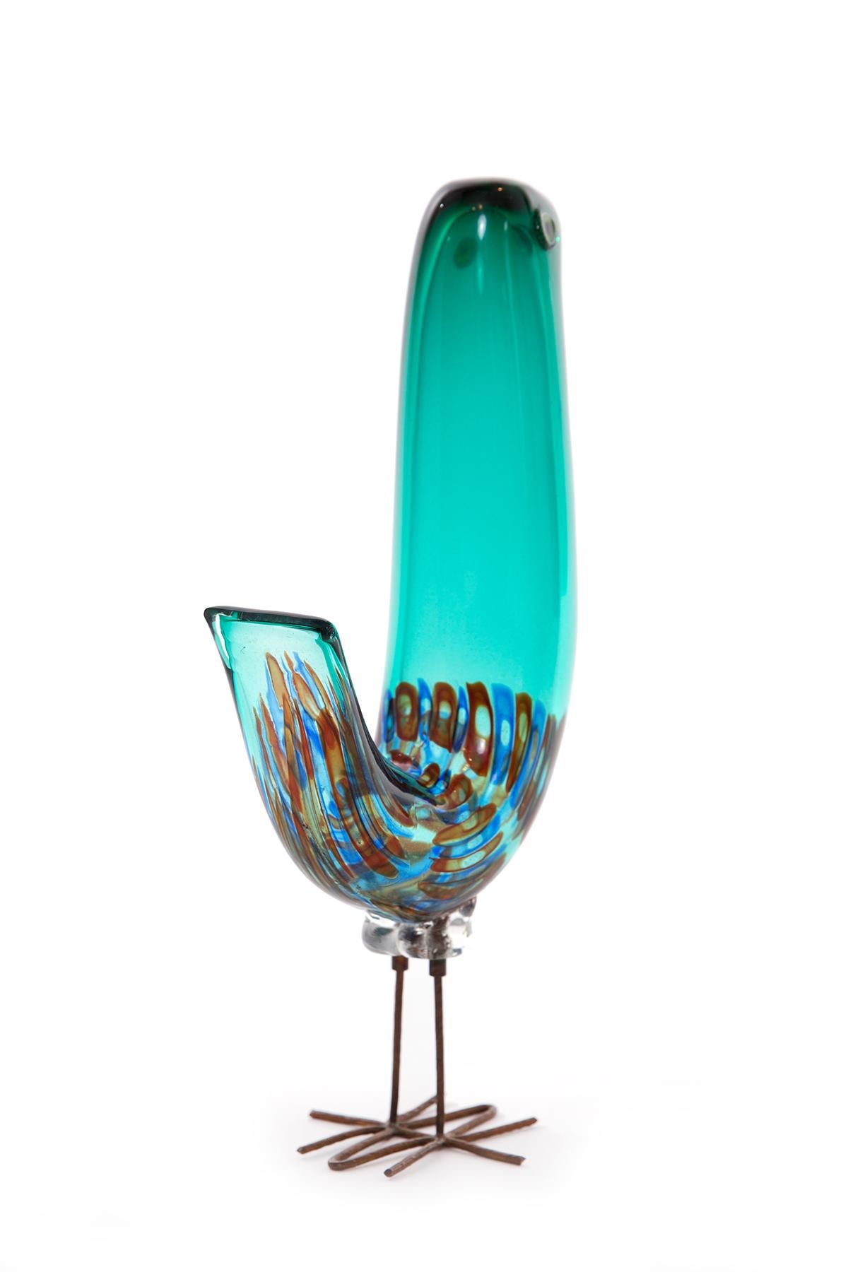 Alessandro Pianon ‘Pulcini’ murano glass sculpture from 1964. This rare example has patinated bronze legs and beautiful fluted form with incredible interior and exterior coloring.