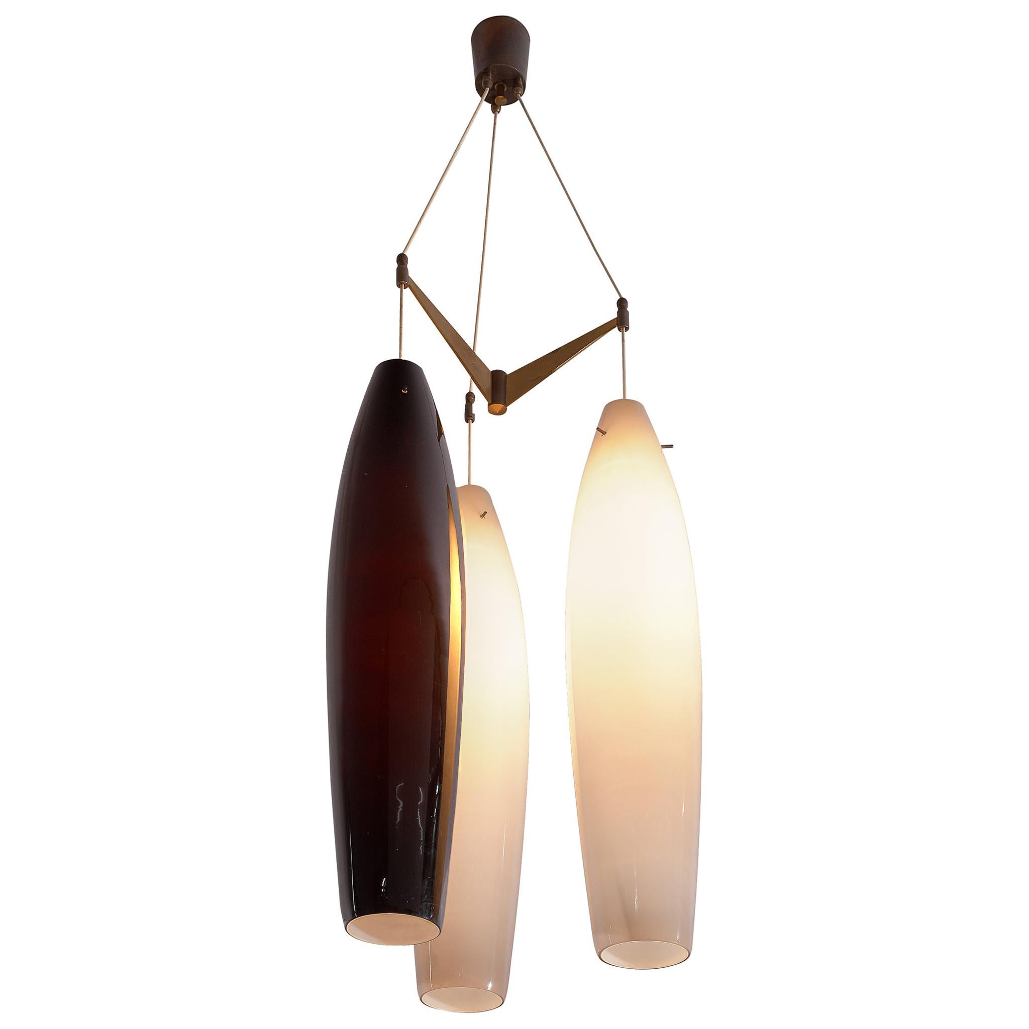 Large Alessandro Pianon 4, 3ft / 130 cm Pendant with Three Murano Glass Shades