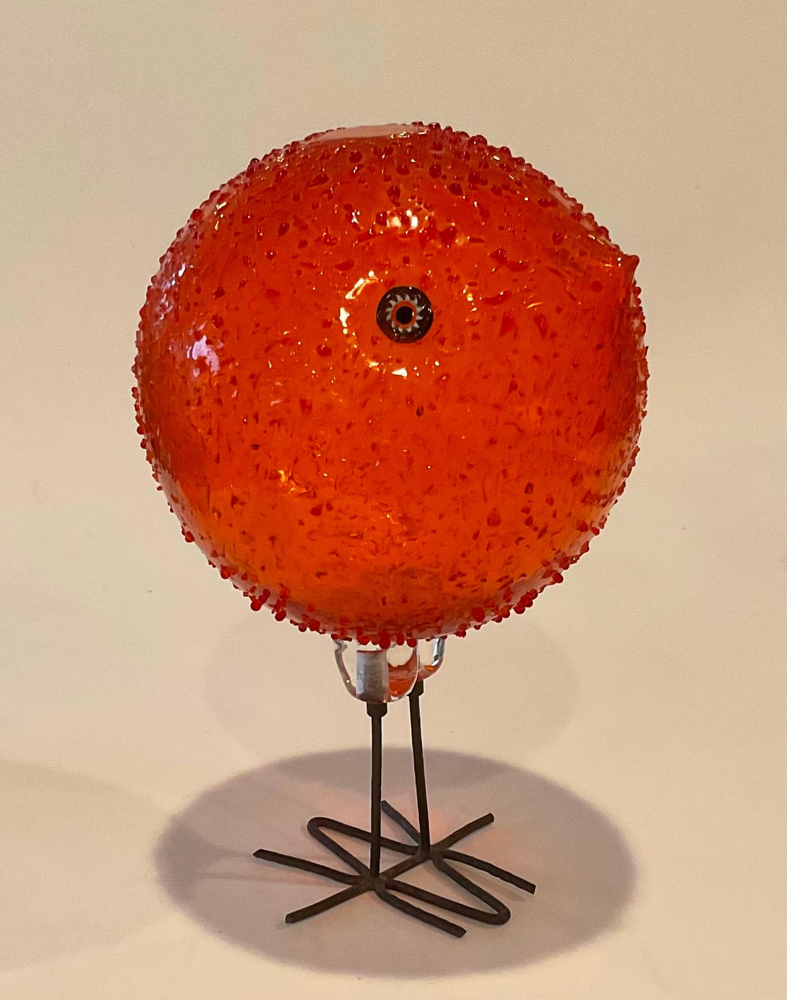 Iconic Murano glass bird designed by Alessandro Pianon for Vistosi circa 1960’s. 
Amazing design with its original copper legs. Not very many of these Vistosi birds available for sale in the world, as the demand far exceeds the supply. 
Will enhance