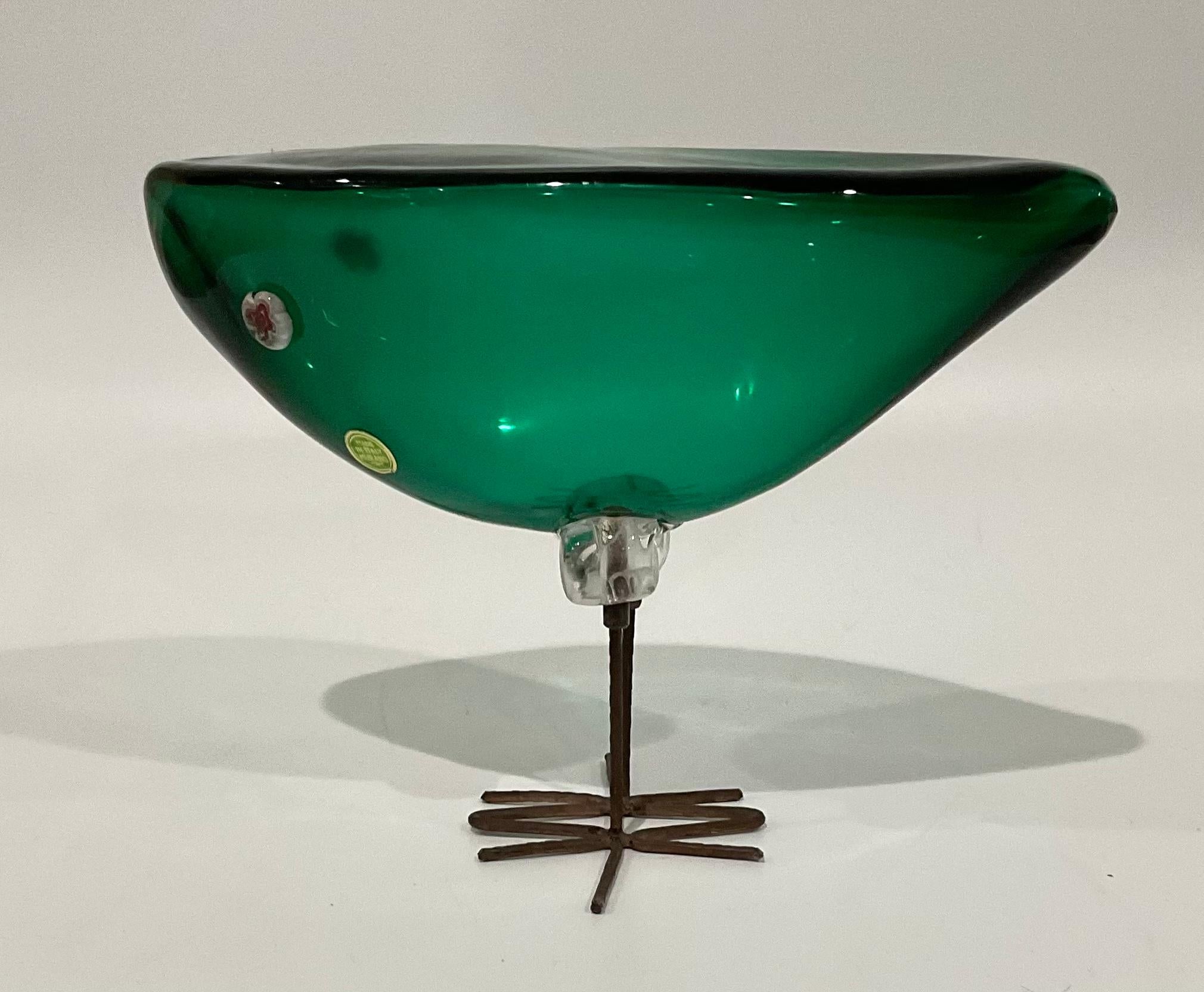 Rare Murano glass bird designed by Alessandro Pianon for Vistosi circa 1960’s. This color is seldom seen, and this form is one of the hardest to find. Will enhance any Murano collection, or any mid century modern interior. Original copper legs. This