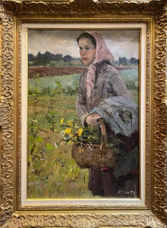 "Contadina" di Alessandro Pomi - Olio su legno - 68x45 cm