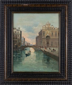 Vue de Venise - Peinture à l
huile par Alessandro Reati - années 1860