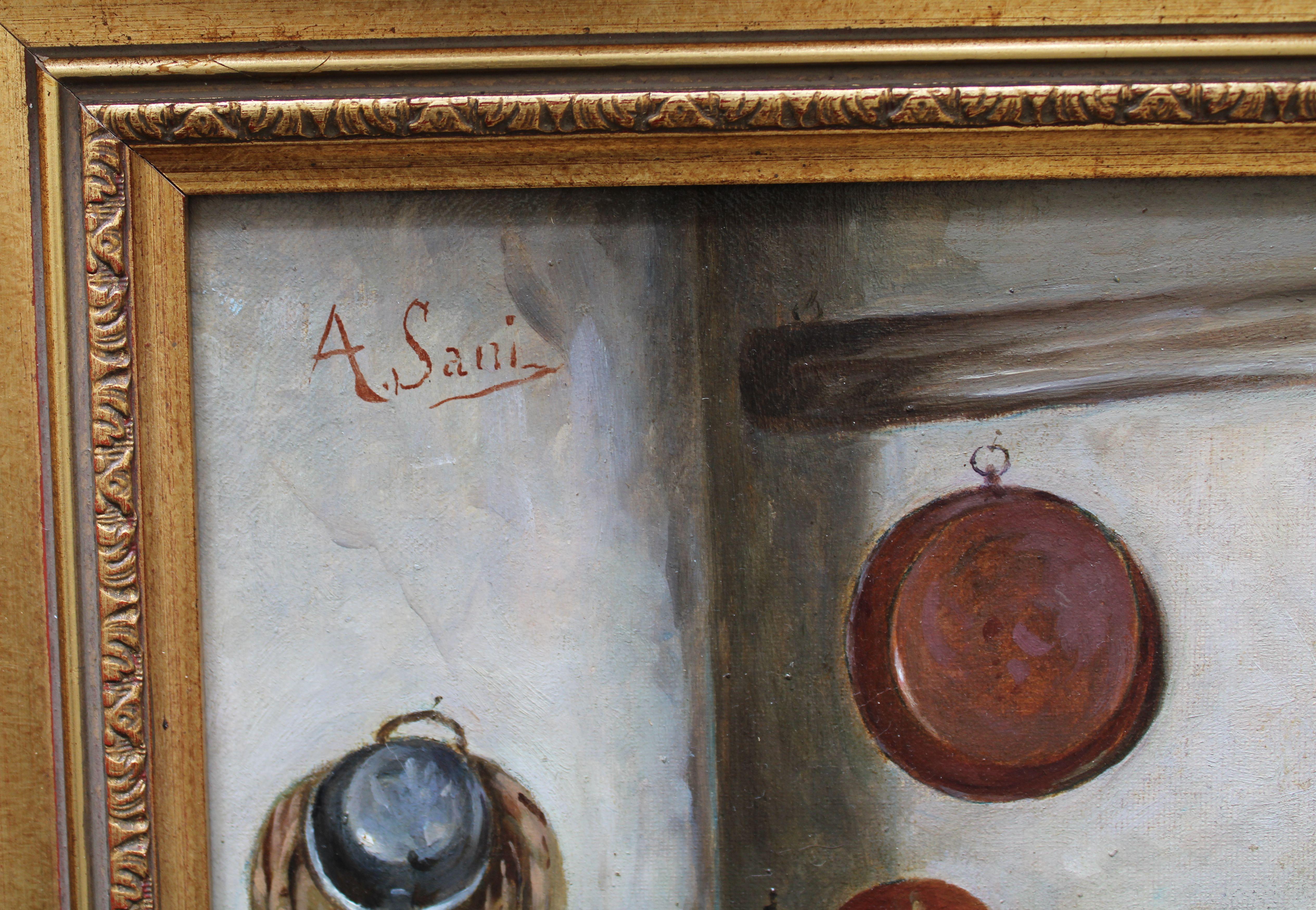 Interior scene. Oil on canvas, 40.5x67 cm - Realist Painting by Alessandro Sani