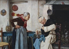 Antique Interior scene. Oil on canvas, 40.5x67 cm