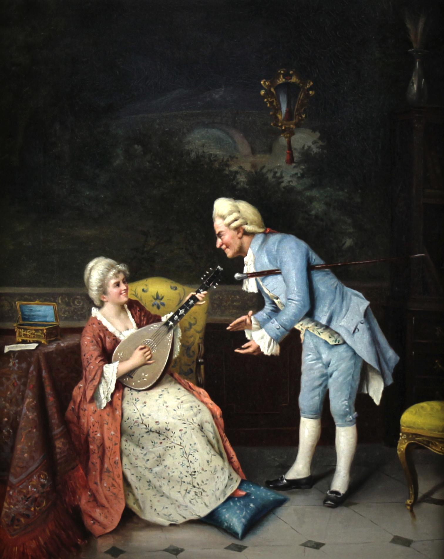 Une agréable sérénade italienne à l'huile sur toile d'Alessandro Sani, 19ème siècle en vente 1