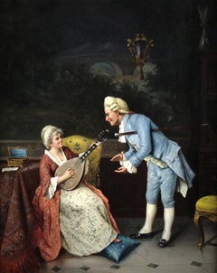 A pleasant serenade Italian oil painting on canvas by Alessandro Sani 19Th c.
