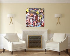 La Felicita Non Si Dice - Original Figurative Cubist Painting on Canvas