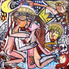 La Felicita Non Si Dice - Original Figurative Cubist Painting on Canvas