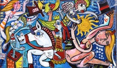 Le Donne Magiche – Originales figuratives kubistisches Gemälde auf Leinwand