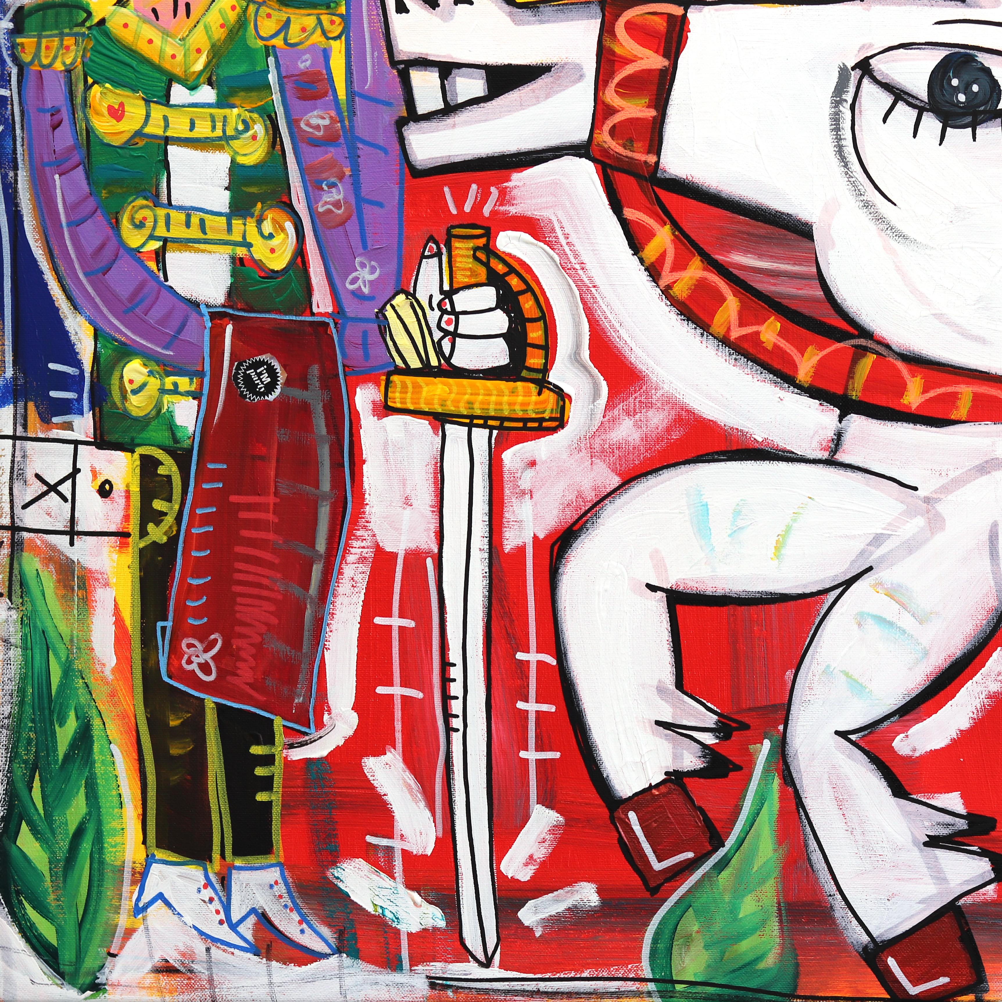White Boat Party - Peinture cubiste abstraite originale aux couleurs vibrantes en vente 2