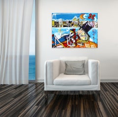 « Bacio Con Vista Costiera Amalfitana » - Art cubiste figuratif abstrait et coloré