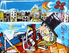 « Bacio Con Vista Costiera Amalfitana » - Art cubiste figuratif abstrait et coloré
