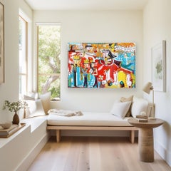 L'Altra Parte – Originelles, farbenfrohes, abstraktes, figuratives, kubistisches Mixed-Media-Kunstwerk