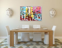 L'Esercito – Originelles, farbenfrohes, abstraktes, figuratives, kubistisches Mixed-Media-Kunstwerk