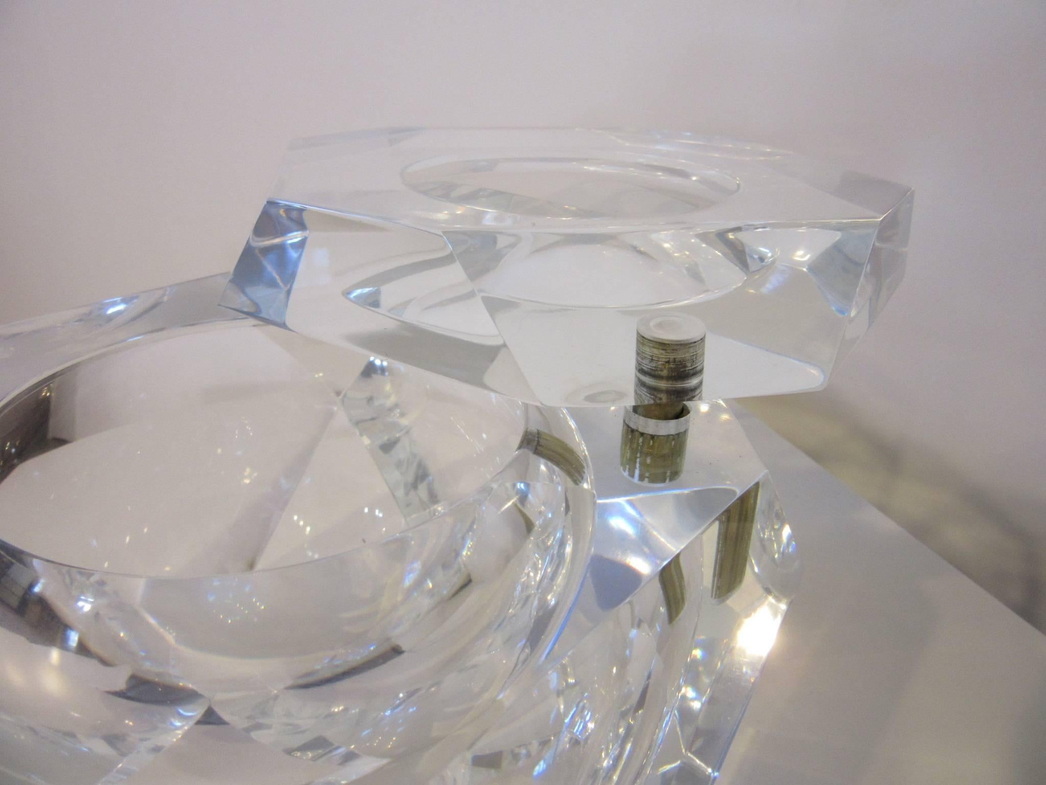 Modern Alessendro Albrizzi Faceted Lucite Ice Bucket or Candy Container