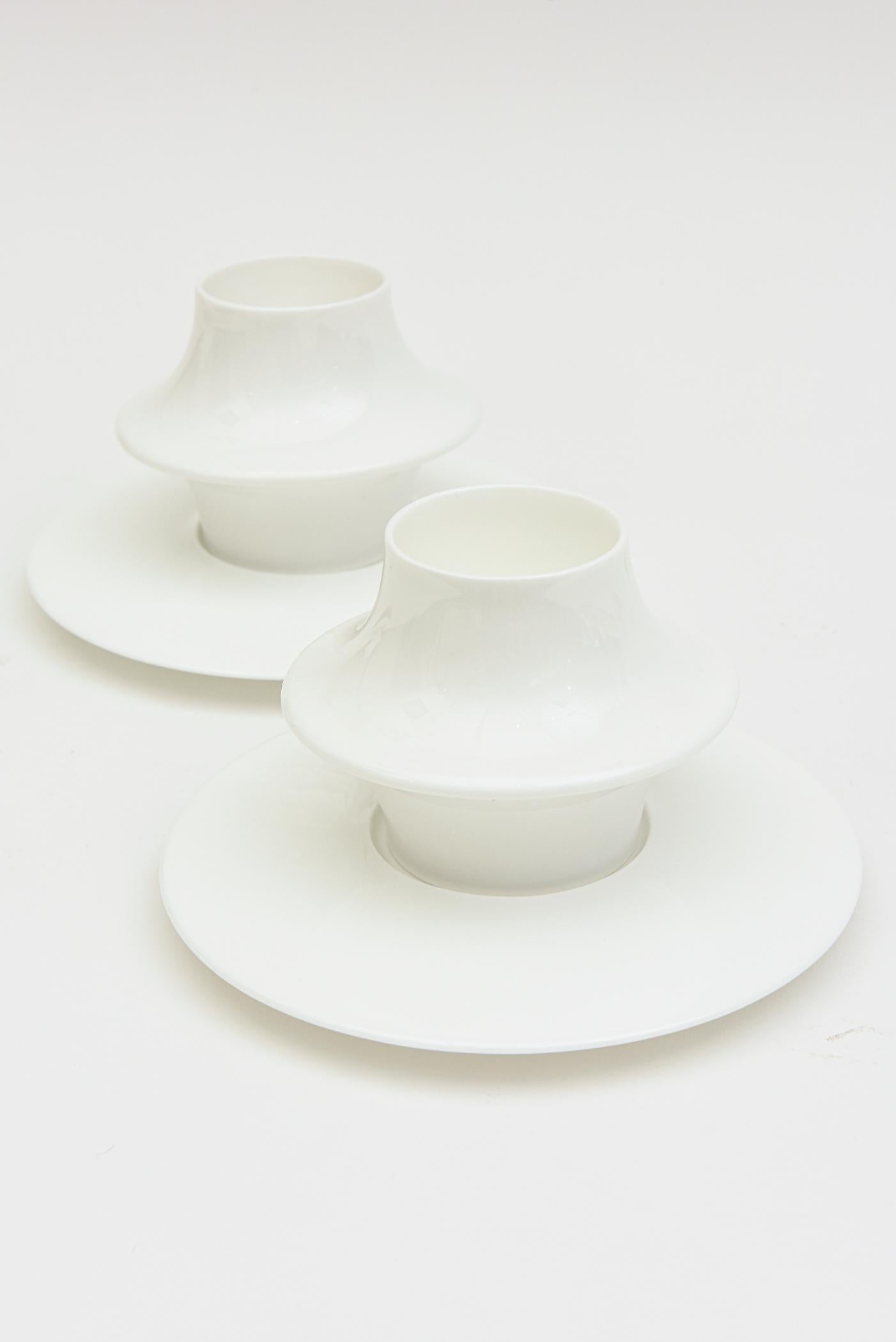 Italian  Alessi Bone China Tom Kovac Modernist Sculptural Expresso Cups with Saucers S/7