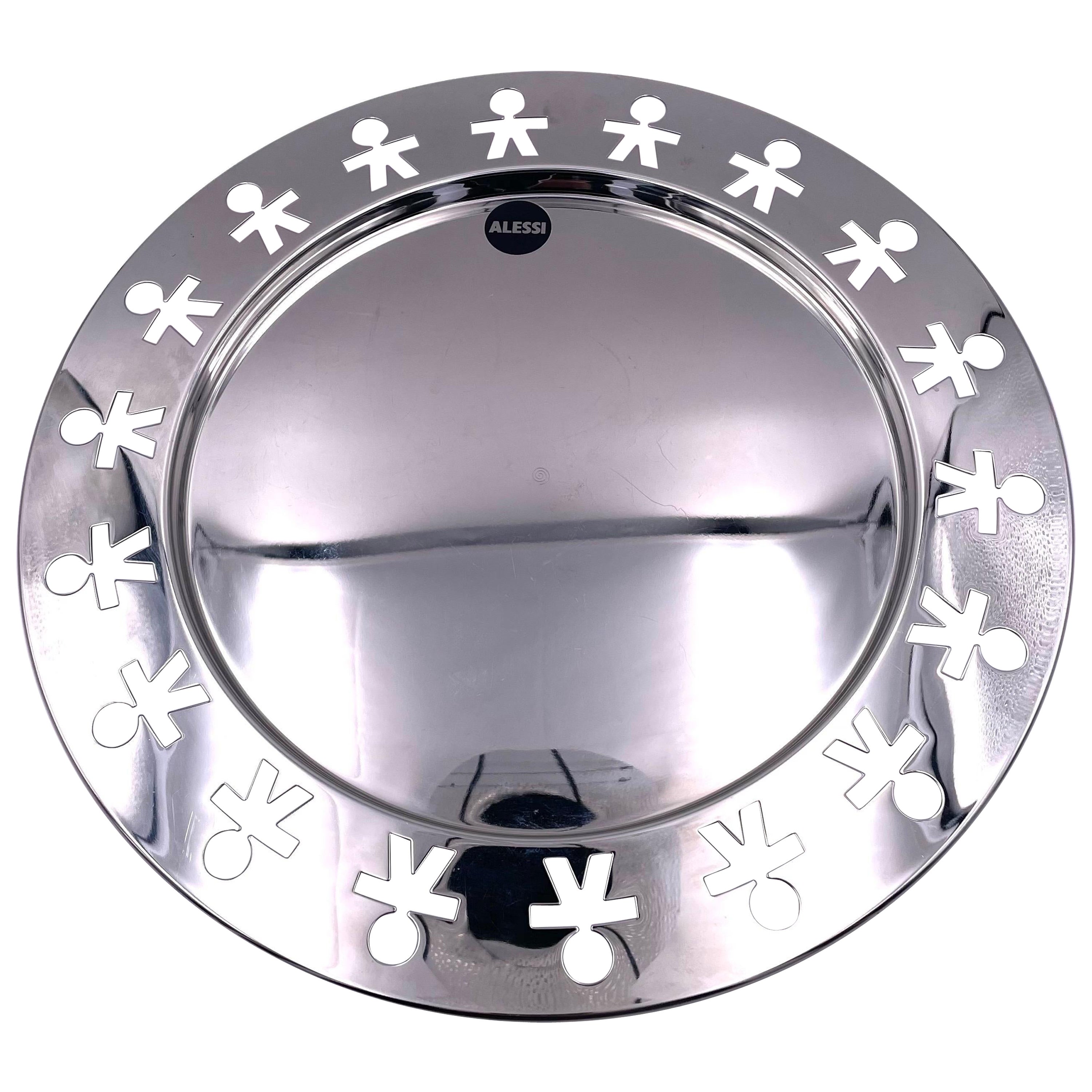 Alessi Girotondo Round Polished Stainless Steel Tray Postmodern