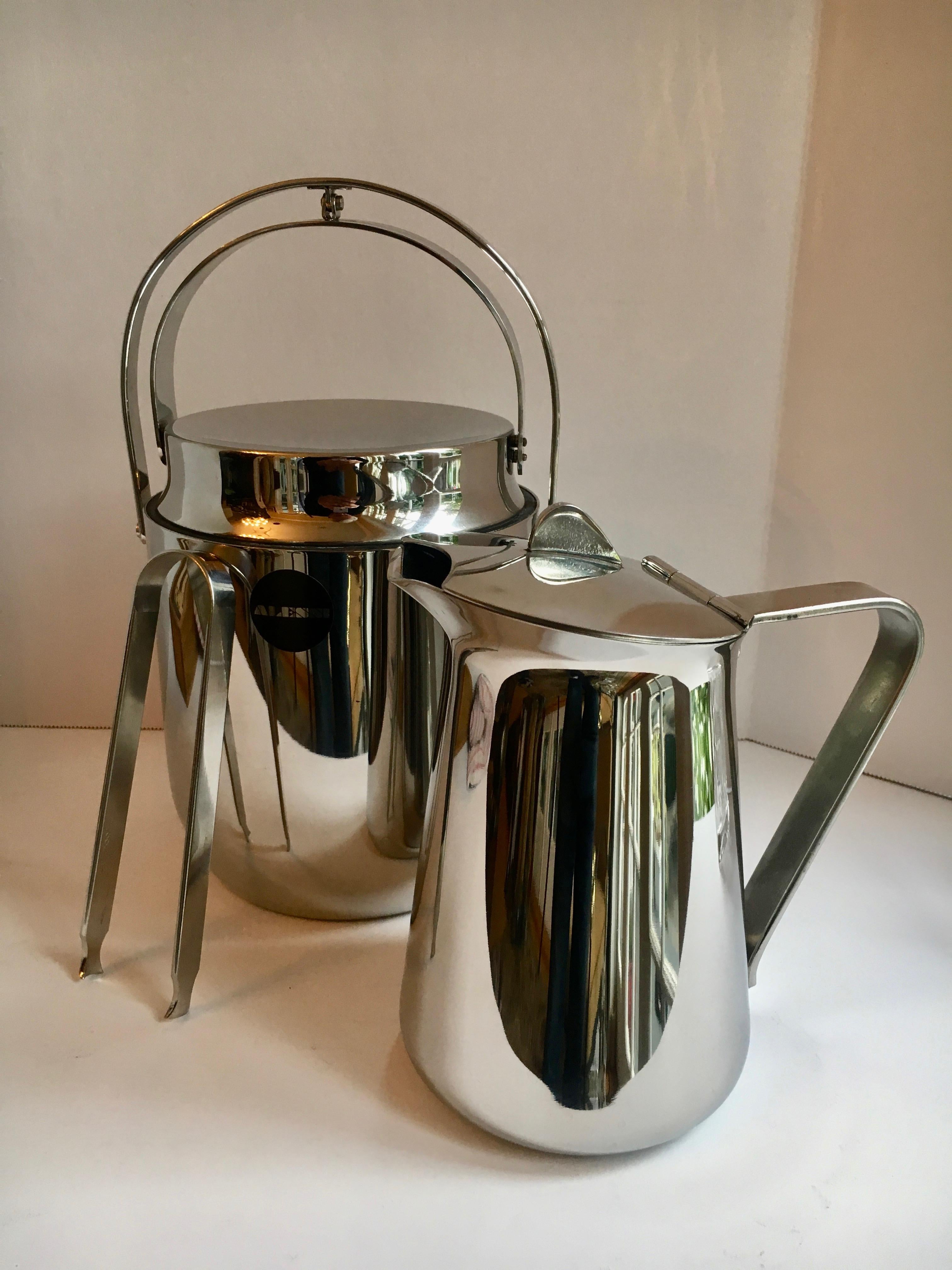 Mid-Century Modern Alessi Ice Bucket Tongs and Pitcher