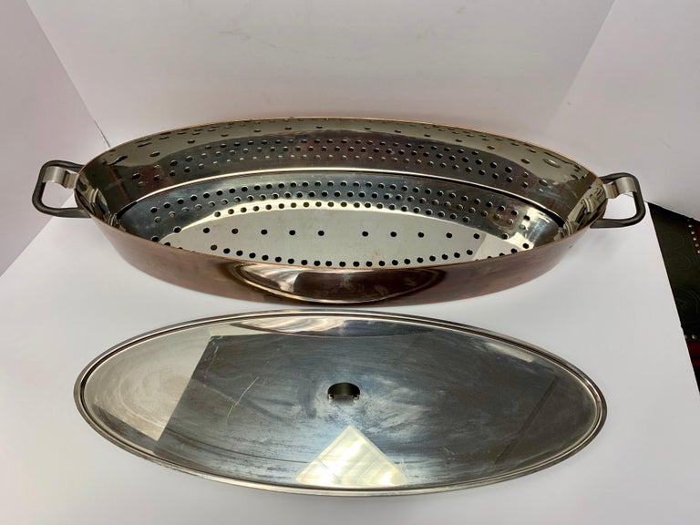 Alessi Italy Richard Sapper Designed Fish Poacher Copper Pot with Rack