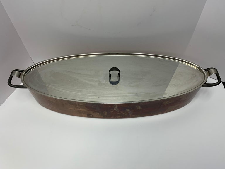 Alessi Italy Richard Sapper Designed Fish Poacher Copper Pot with Rack