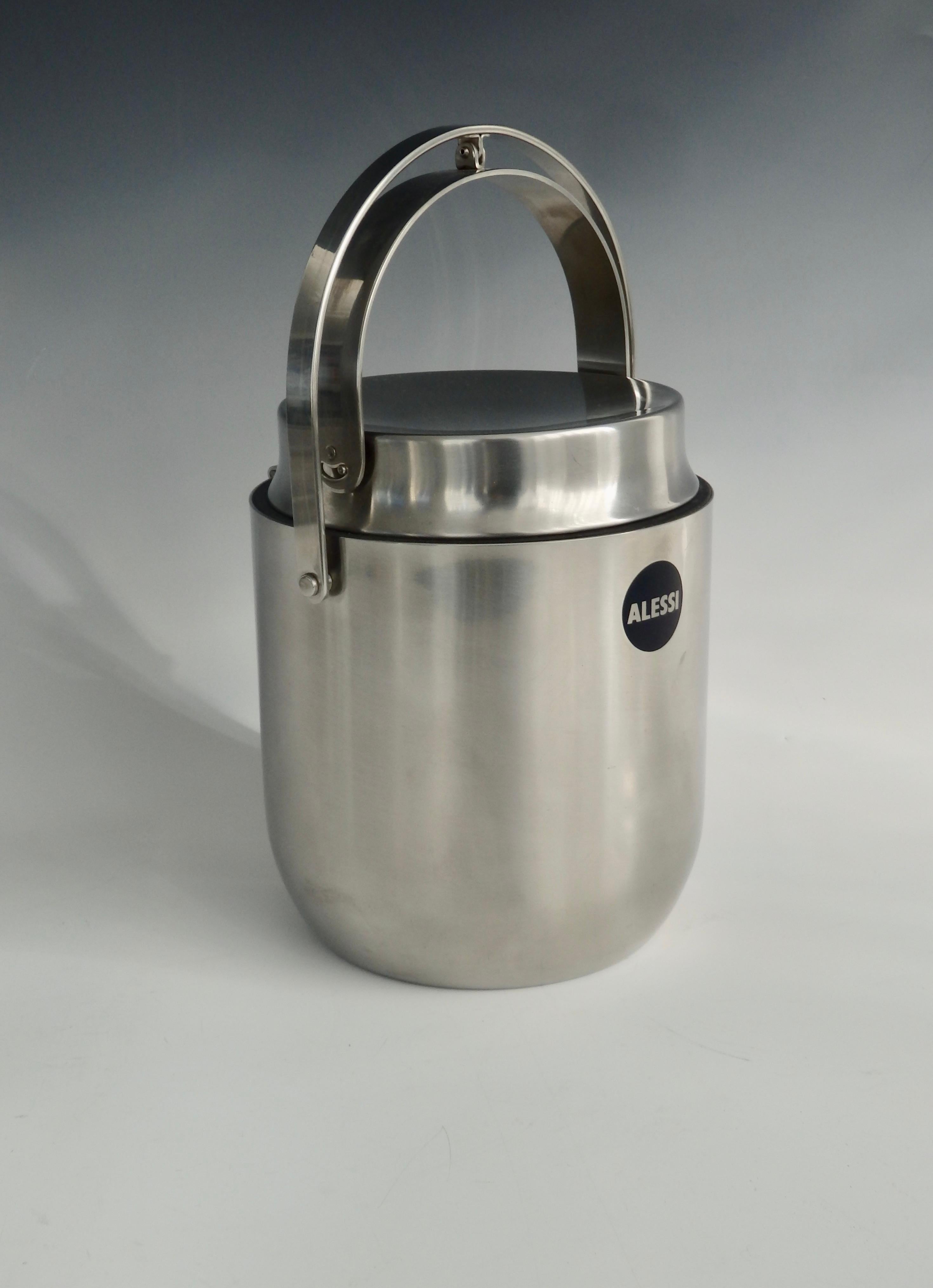 Alessi Italy Stainless Steel Ice Bucket with Mechanical Lid In Good Condition In Ferndale, MI
