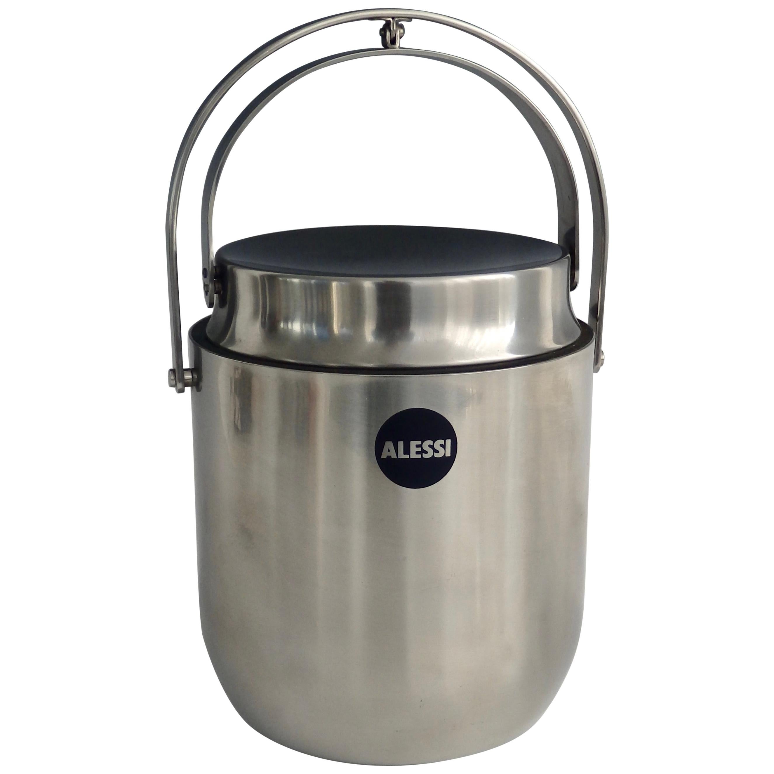 Alessi Italy Stainless Steel Ice Bucket with Mechanical Lid