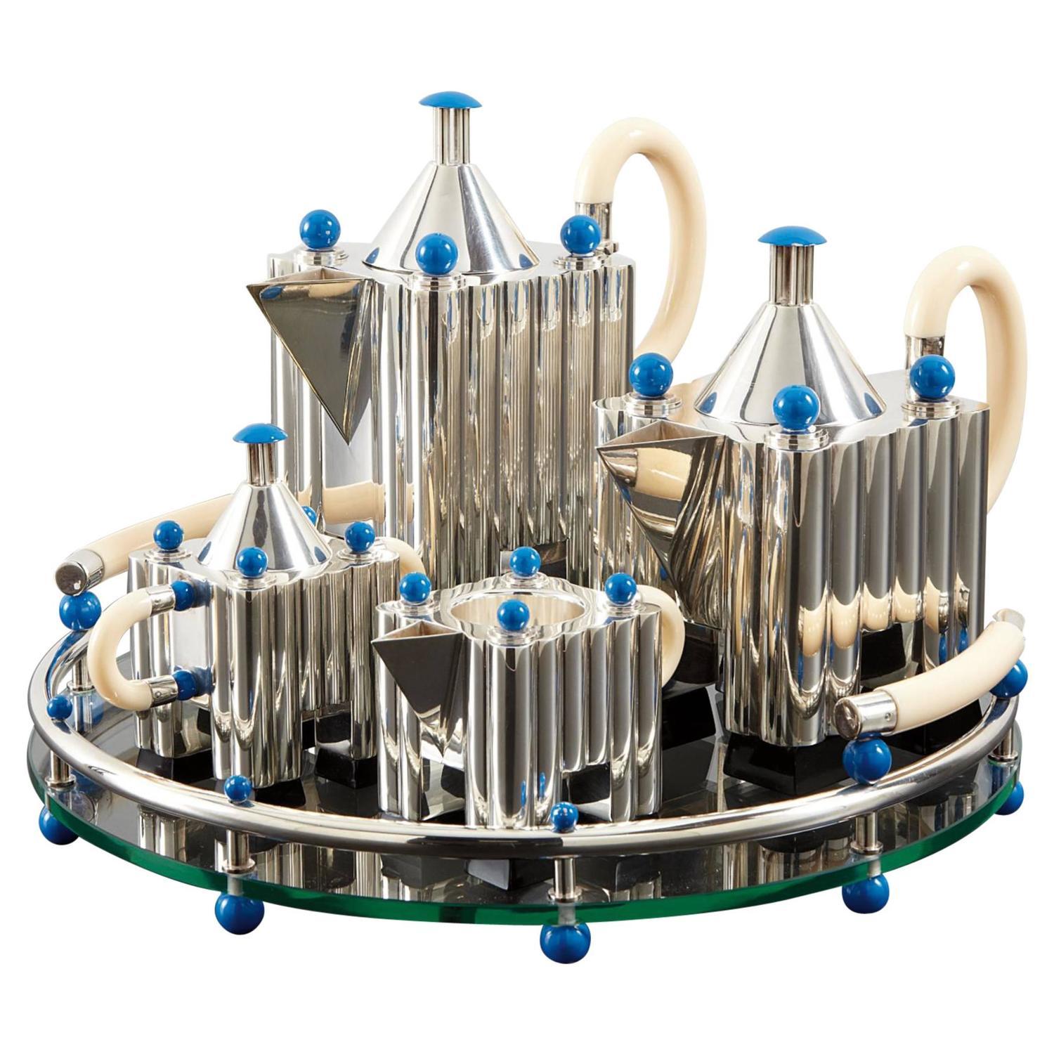 ALESSI Michael Graves Tee & Kaffee Piazza mit Tablett / Italienisches Silber (Handgefertigt) im Angebot