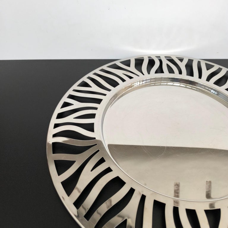 Plateau De Service Rond Alessi Ethno – Acier Inoxydable Argenté, Comme Neuf