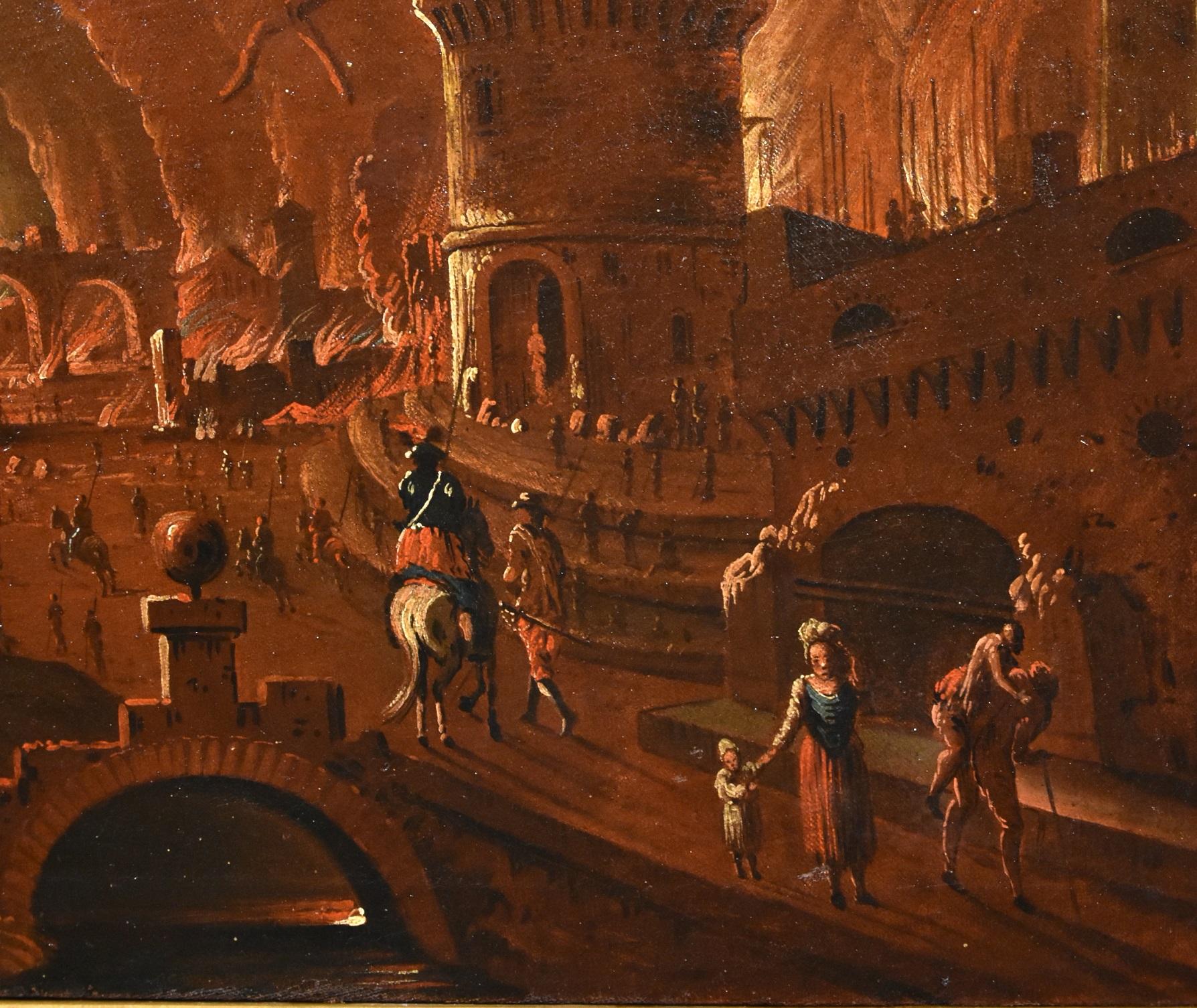 The fire of Troy with Aeneas and his father Anchises
Circle of Alessio de Marchis (Naples, 1684 - Perugia, 1752)

Oil painting on canvas
cm. 61 x 87, in frame cm. 78 x 105

The canvas proposed here, dating back to around the mid-eighteenth century,