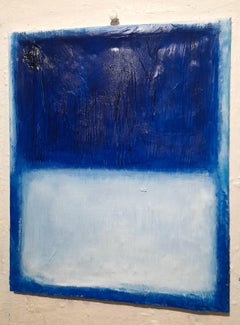 Blu White reflection - Pittura astratta blu su terracotta