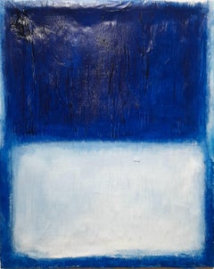 Blu White reflection - Pittura astratta blu su terracotta