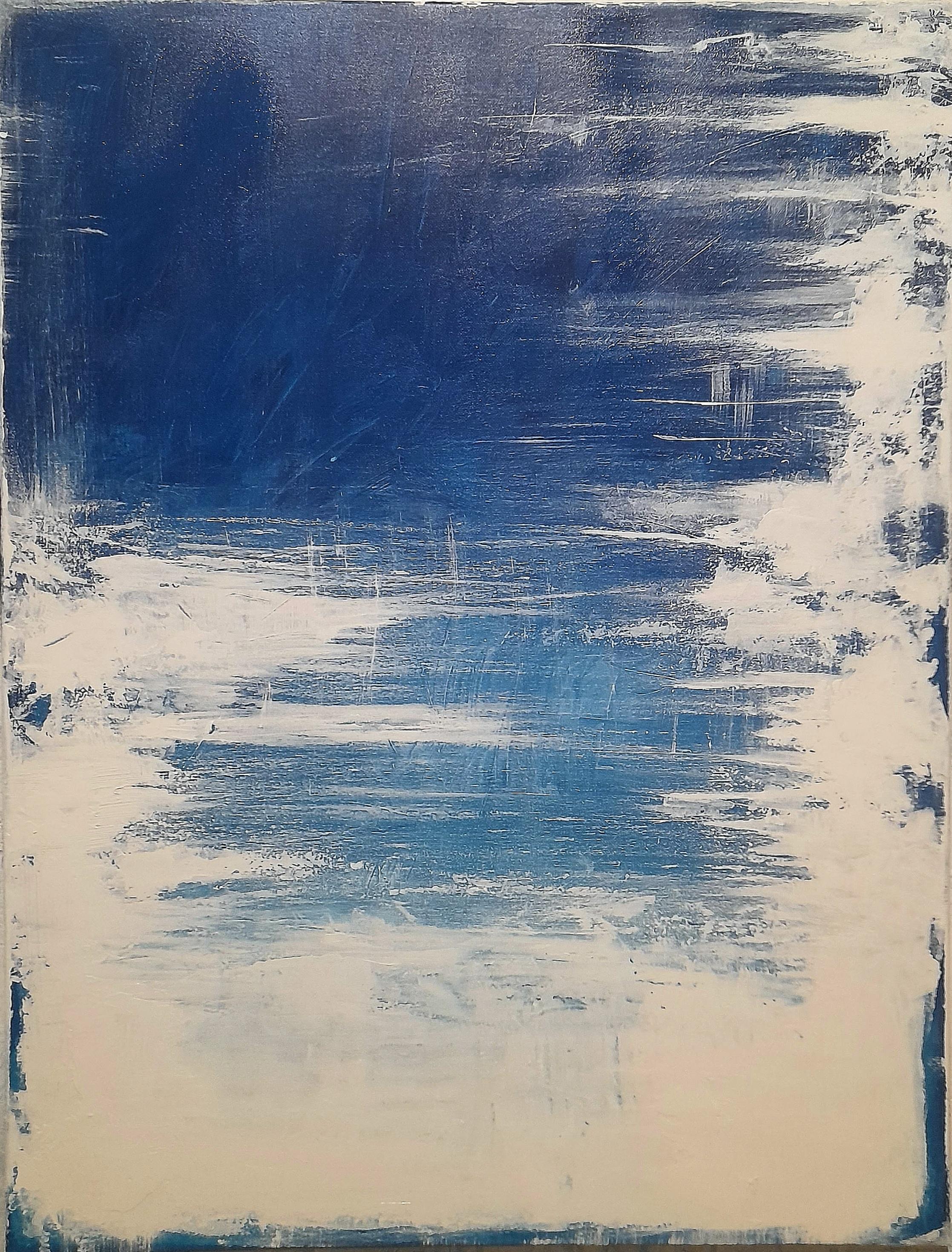 Abstract Painting di Alessio Mariotto - "Il bianco copre il blu traslucido" - Pittura astratta minimalista contemporanea